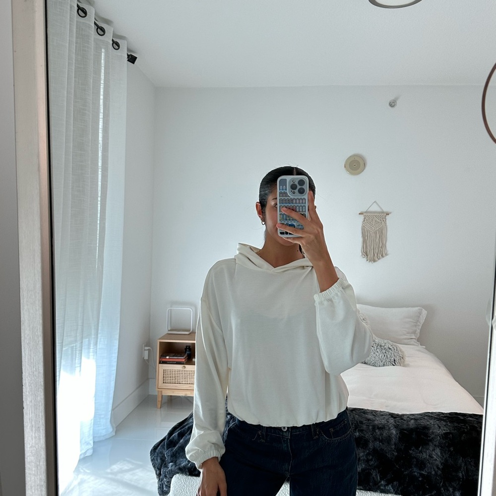 Women's White Hoodie Top